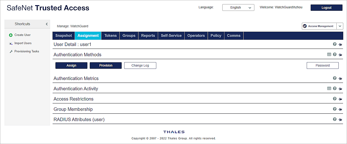 Screenshot of User Detail Assignment page