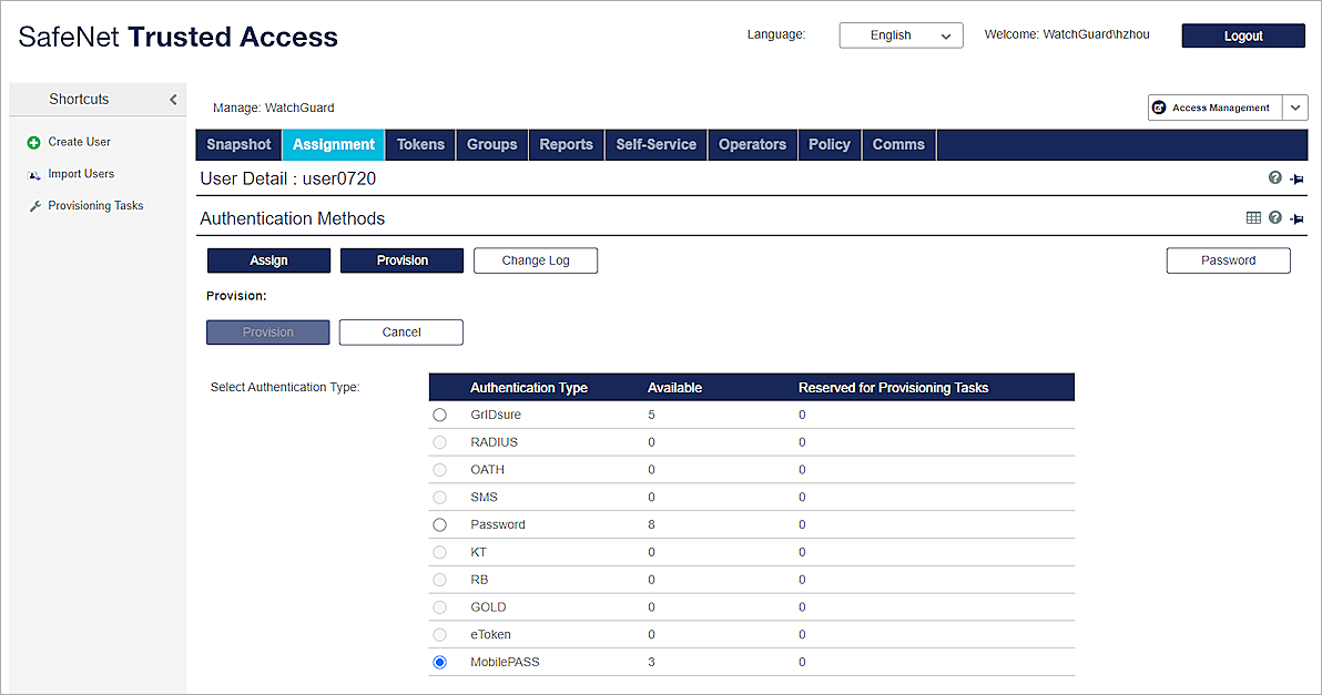 Screenshot of Authentication Methods page