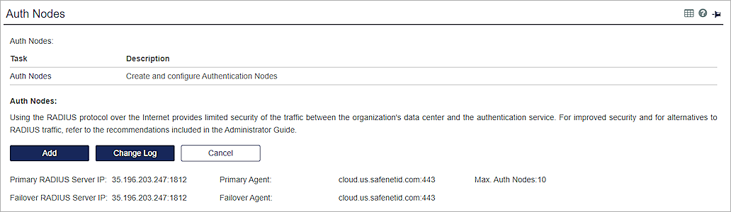 Screenshot of Add auth nodes page