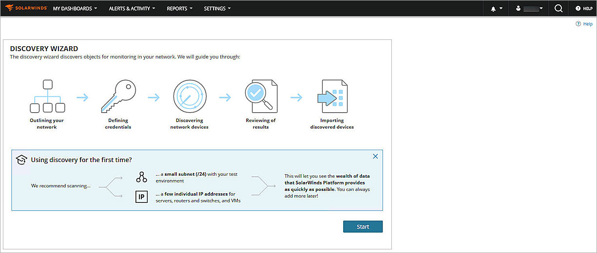 Screen shot of SolarWinds Discovery Wizard 