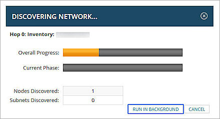 Screenshot of SolarWinds, network discovery progress bar