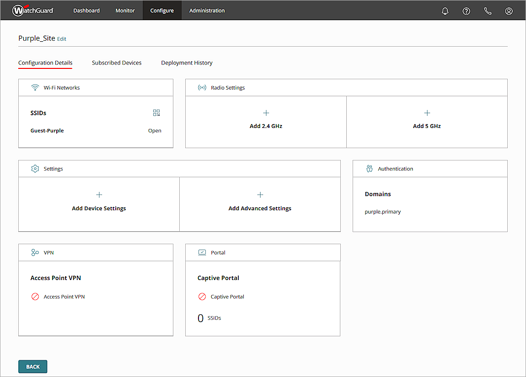 Screenshot of Access Point Site configuration page