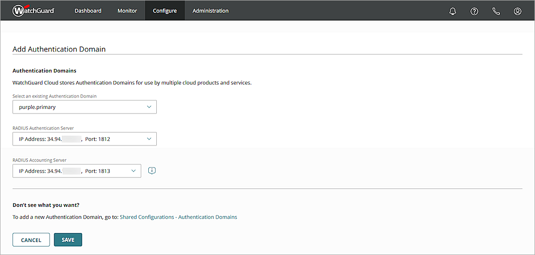 Screenshot of the Add Authentication Domain page in an Access Point Site