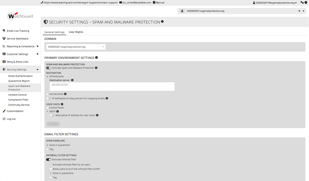 Screenshot of the WatchGuard Email Protection Spam and Malware Protection page
