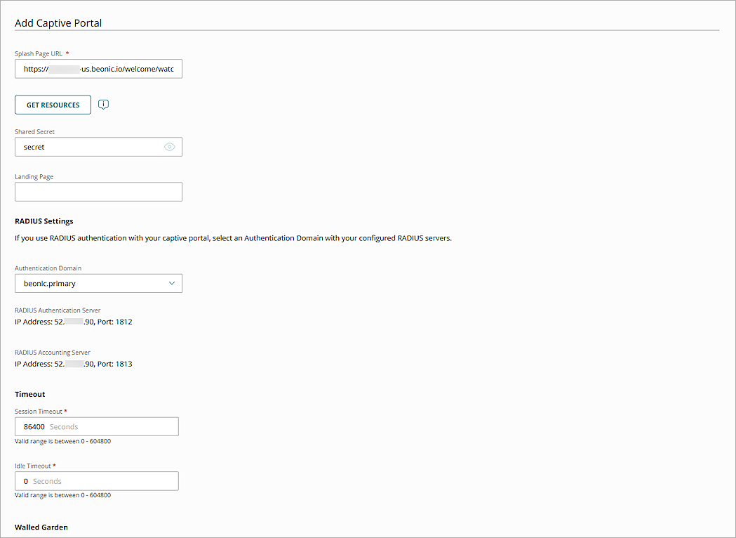 Screenshot of Captive Portal configuration in WatchGuard Cloud