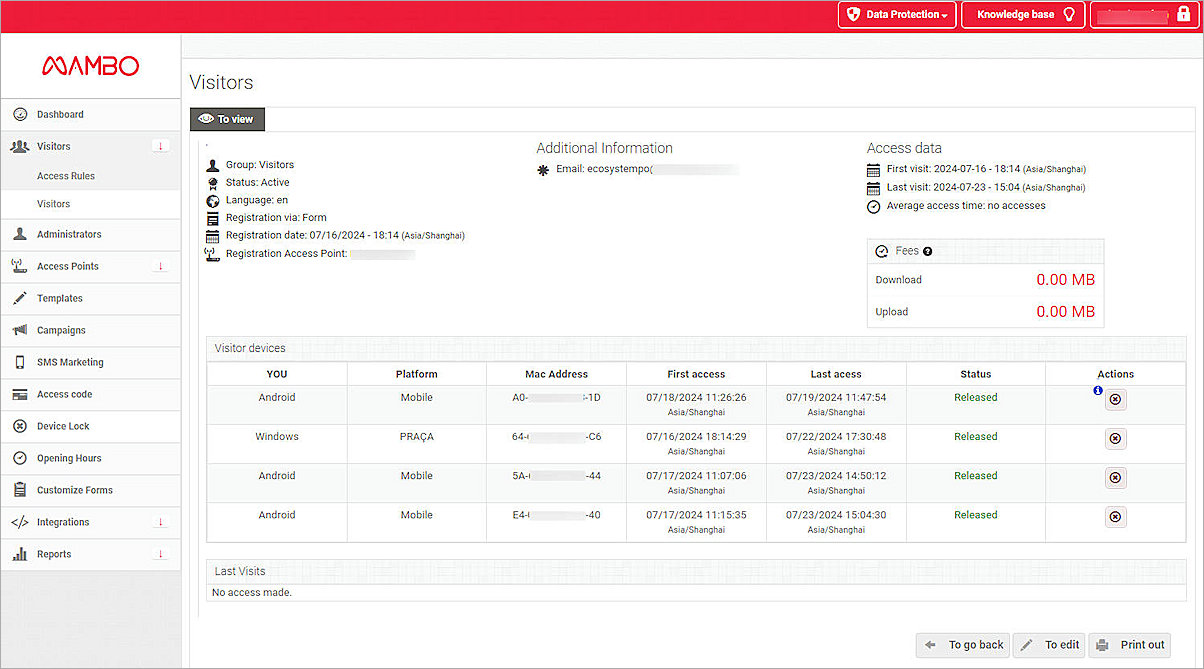 Screenshot of the Mambo Wi-Fi client user details page