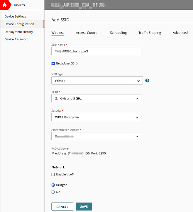 Screenshot of the Add SSID page in WatchGuard Cloud