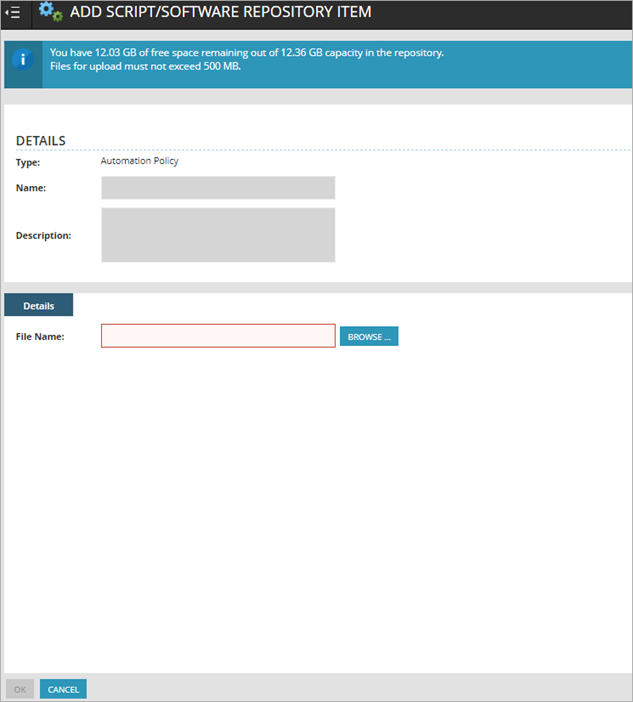 Screen shot of N-Central, Add Script Software Repository dialog box