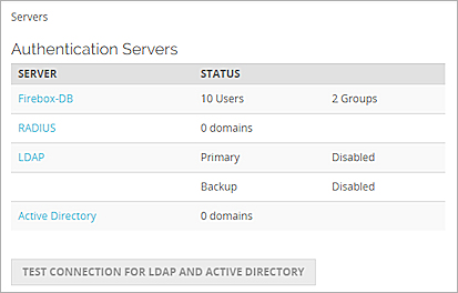 Screen shot of the Authentication Servers list