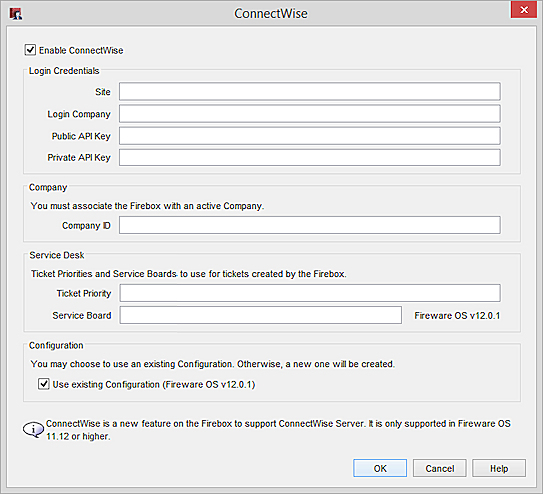 Screen shot of ConnectWise Firebox integration in WSM