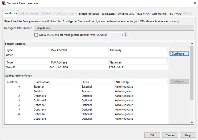 Screen shot of a complete DHCP bridge mode configuration