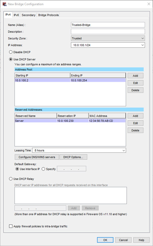 New Bridge Configuration dialog box