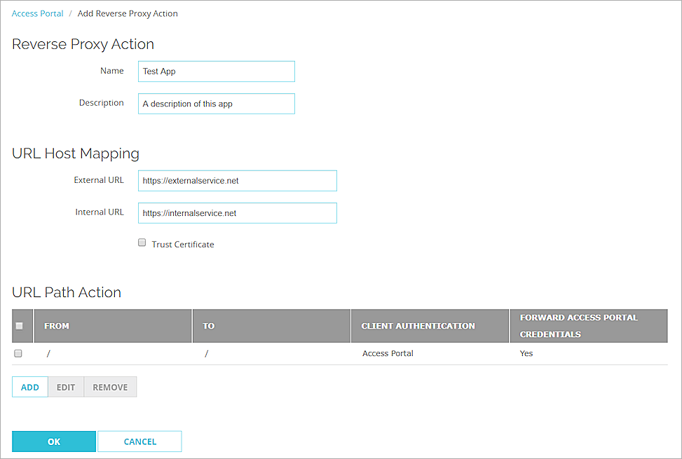 Screenshot that shows the default URL path action added.