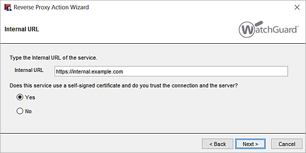 Screenshot that shows the Internal URL page of the wizard.