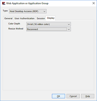 Screen shot of the RDP display settings