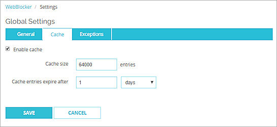 WebBlocker cache settings in Fireware Web UI.