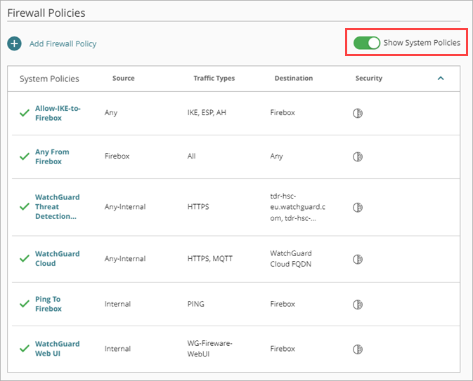 Show System Policies Toggle