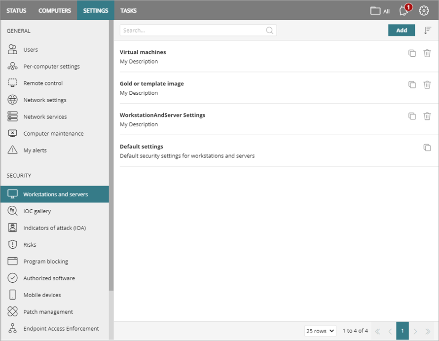 Screen shot of WatchGuard Endpoint Security, Settings page