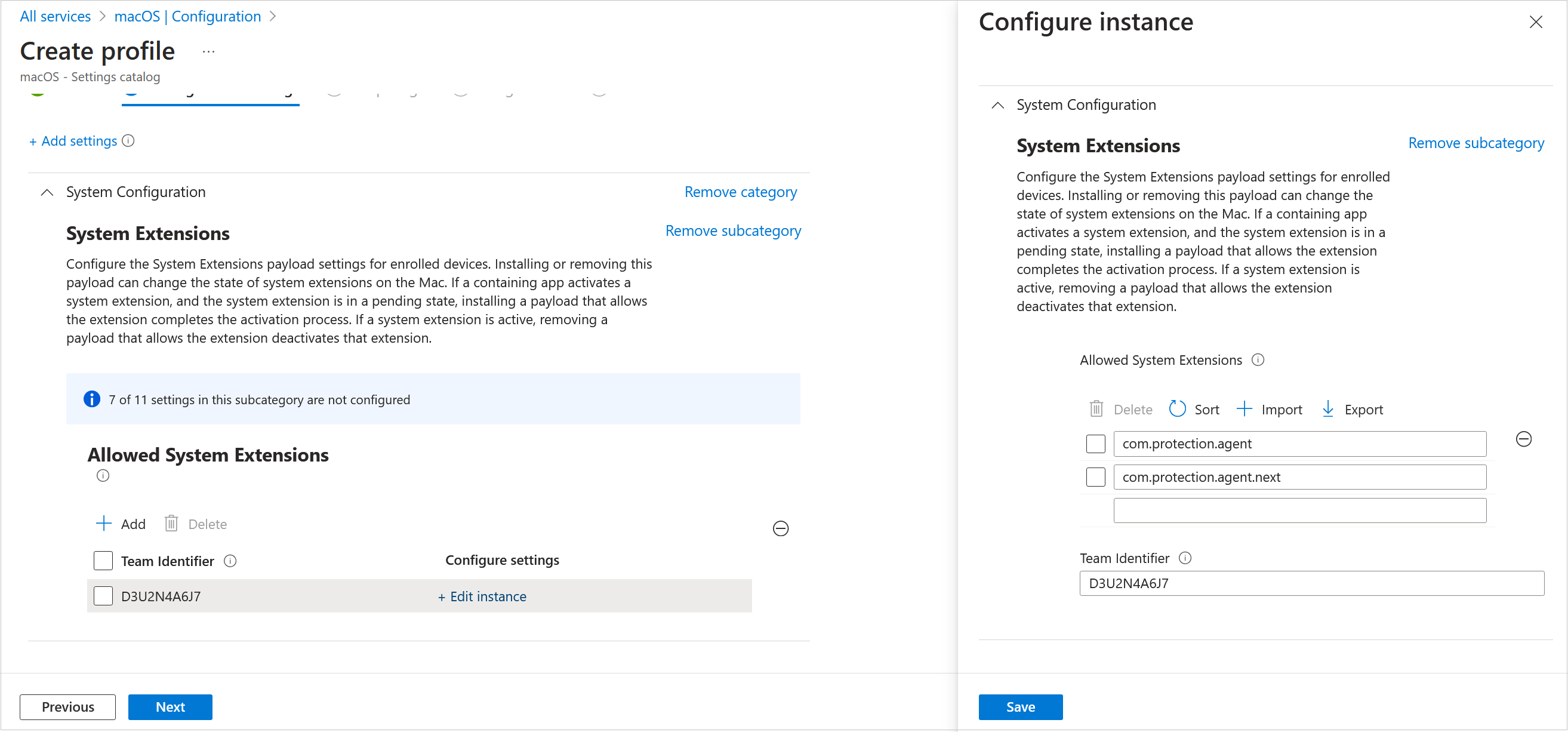 Screen shot of Intune Admin Center, System extensions