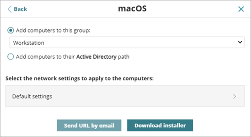 Screen shot of Add Computer dialog box for macOS, Endpoint Security