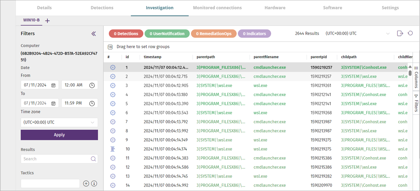 Screenshot of Computer Details Investigation Tab