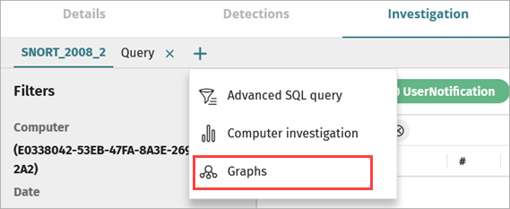 Screenshot of graphs menu option