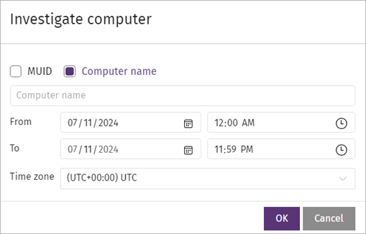 Screenshot of Investigate Computer page