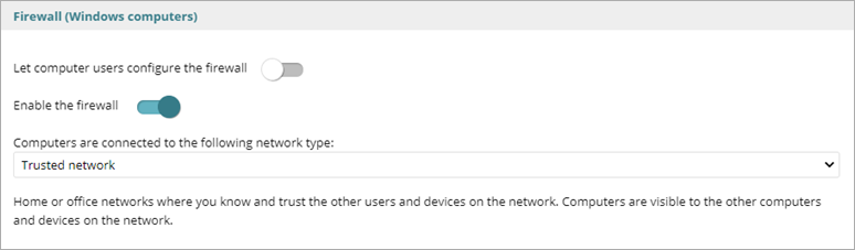 Screen shot of WatchGuard Endpoint Security, Firewall settings