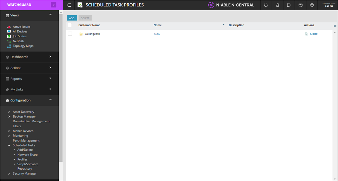 Screen shot of N-Central, Schedule Tasks Profiles