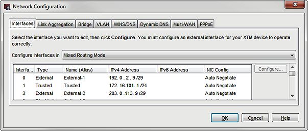 Screen shot of the network configuration for the Hamburg Firebox