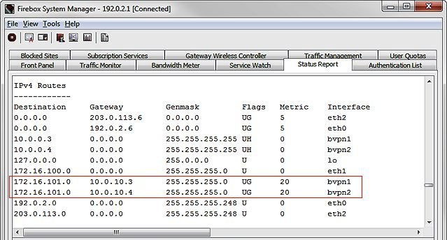 Screen shot of the IPv4 Routes table