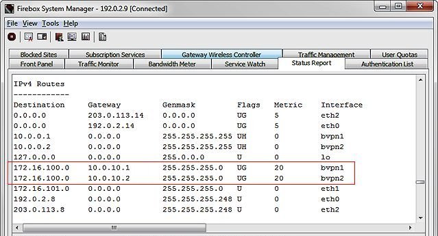 Screen shot of the IPv4 Routes table