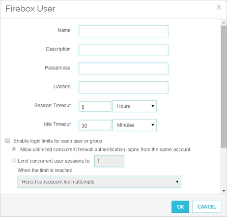 Screen shot of the Setup Firebox User dialog box