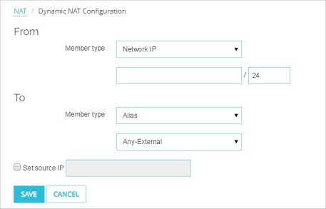 Screen shot of the Dynamic NAT configuration page