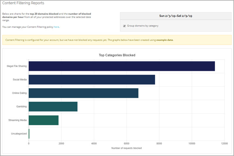 Screen shot of the DNSWatch Top 20 Categories Blocked