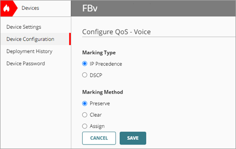 Screenshot of the Configure QoS page