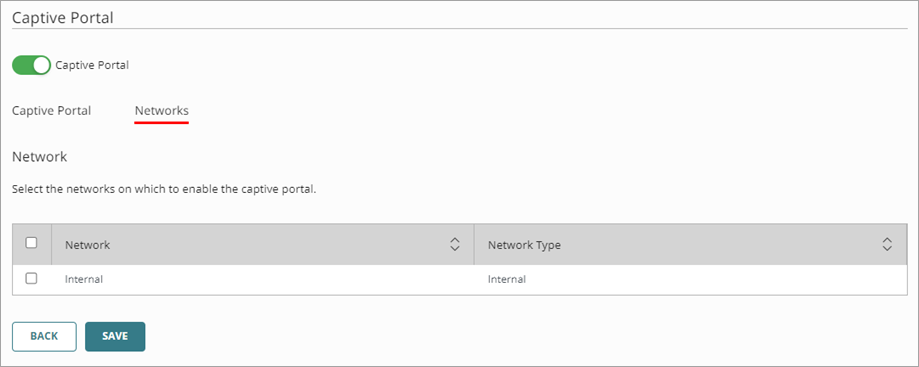 Screenshot of the Captive Portal network select page