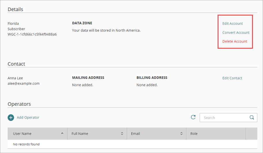 Screen shot of Account Details in WatchGuard Cloud.