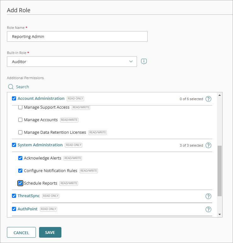 Screen shot of Add Role dialog box for custom operator roles