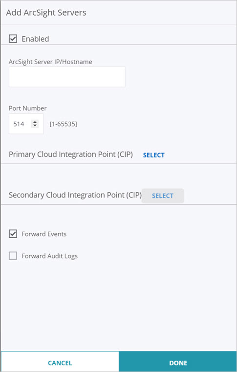 Screen shot of the Add ArcSight Server page in Discover