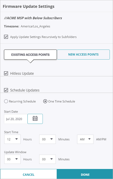 Screen shot of the Firmware Update settings in Discover