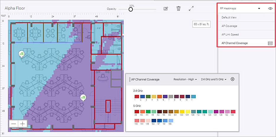 Screen shot of Floor Plan AP Channel Coverage heat map