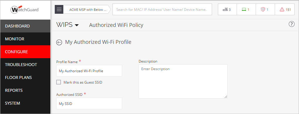 Screen shot of the Add Authorized WiFi Profile page in Discover