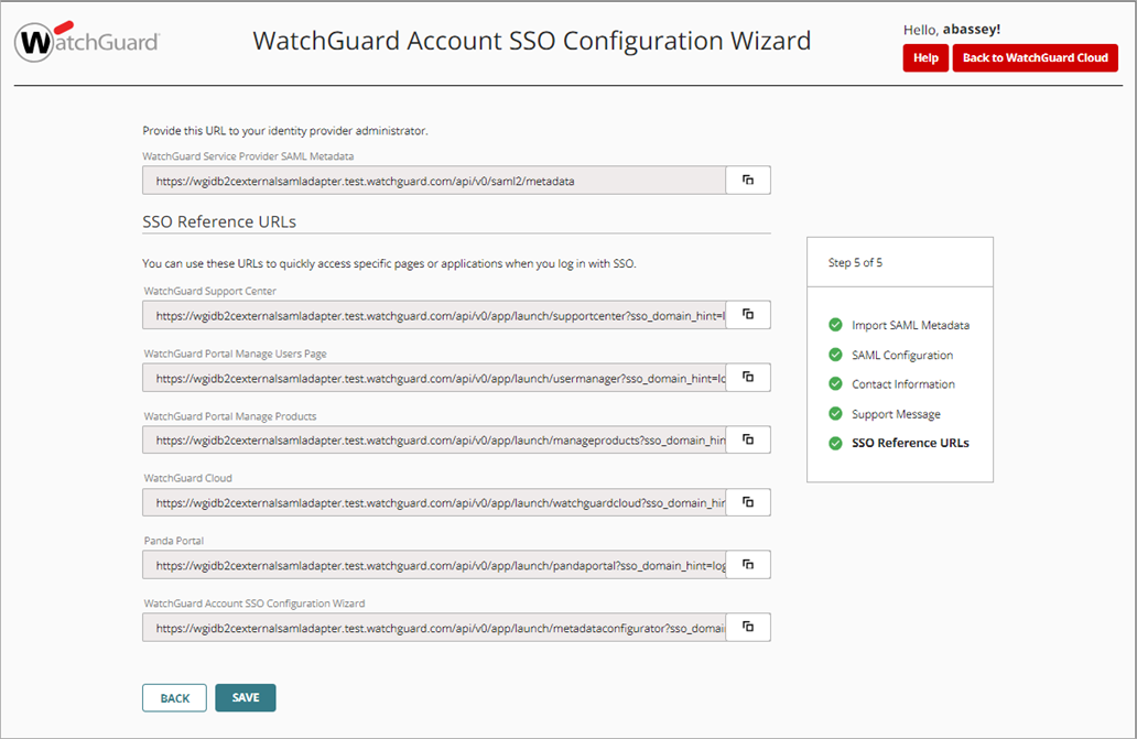 Screenshot of SAML SSO configuration reference urls page