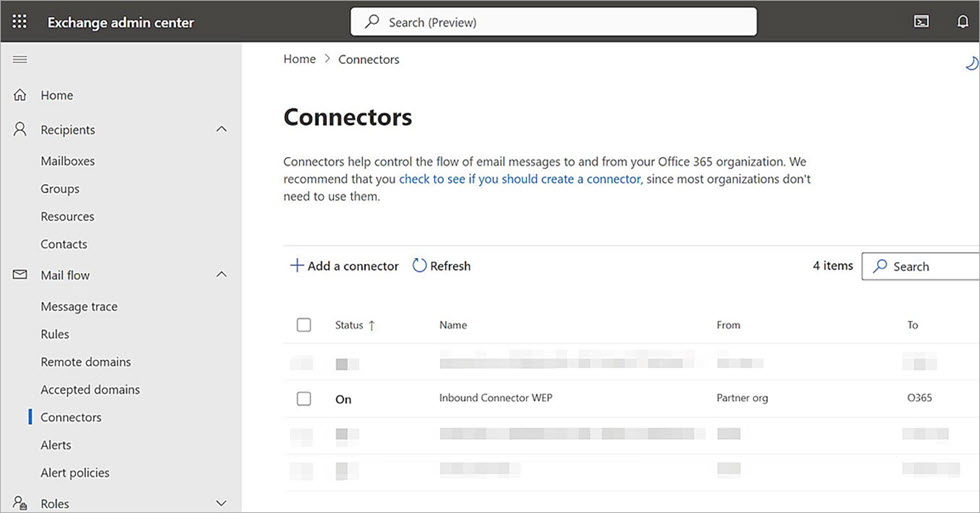 Screenshot of the Microsoft 365 Connectors page