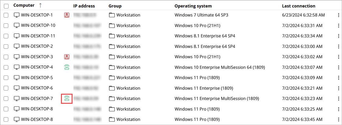 Screnshot of the computers list with Verbose mode enabled