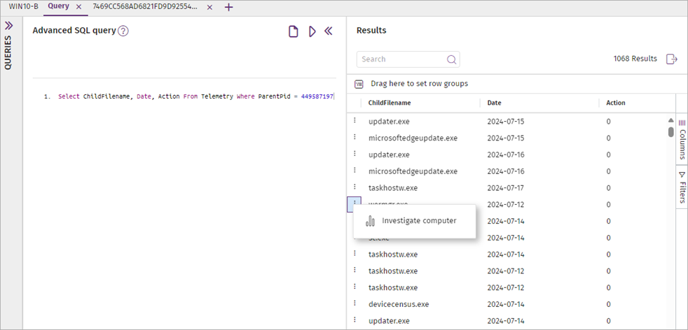 Screenshot of the results of Advanced SQL query