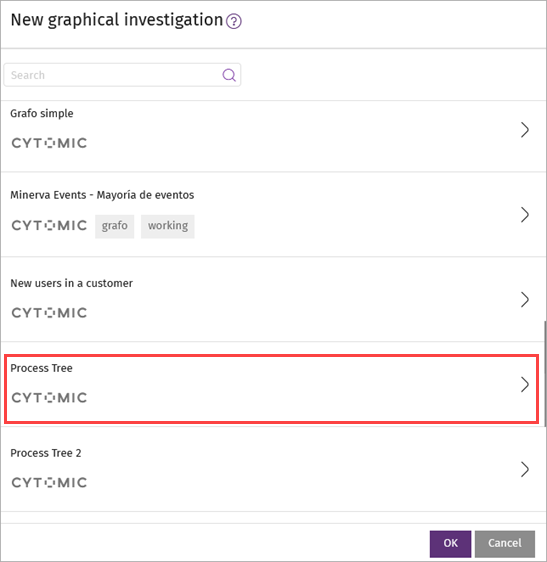 Screenshot of investigation graph templates