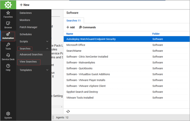 Screenshot of the View Searches page in ConnectWise Automate