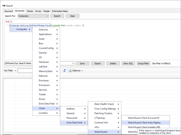 Screenshot of the Computer Software search page in ConnectWise Automate